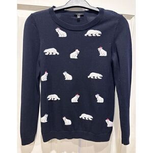 Talbots‎ Pullover Sweater-Navy Blue with Fuzzy Polar Bears-Petite